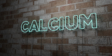CALCIUM - Glowing Neon Sign on stonework wall - 3D rendered royalty free stock illustration.  Can be used for online banner ads and direct mailers..