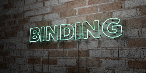 BINDING - Glowing Neon Sign on stonework wall - 3D rendered royalty free stock illustration.  Can be used for online banner ads and direct mailers..