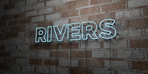 Fototapeta na wymiar RIVERS - Glowing Neon Sign on stonework wall - 3D rendered royalty free stock illustration. Can be used for online banner ads and direct mailers..