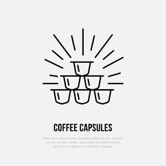 Coffee capsules vector line icon. Barista equipment linear logo. Outline symbol for cafe, bar, shop.