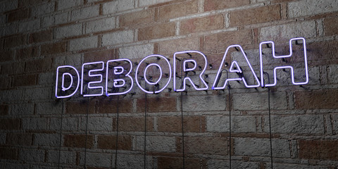 DEBORAH - Glowing Neon Sign on stonework wall - 3D rendered royalty free stock illustration.  Can be used for online banner ads and direct mailers..