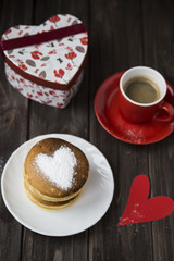 sweet pancakes for breakfast on Valentine's Day. a heart
