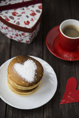 sweet pancakes for breakfast on Valentine's Day. a heart