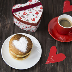 sweet pancakes for breakfast on Valentine's Day. a heart