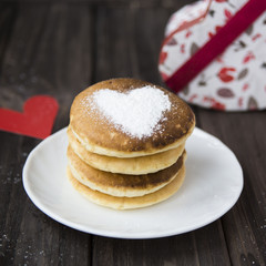 sweet pancakes for breakfast on Valentine's Day. a heart