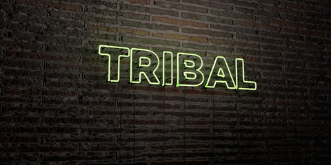 TRIBAL -Realistic Neon Sign on Brick Wall background - 3D rendered royalty free stock image. Can be used for online banner ads and direct mailers..