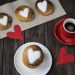 sweet pancakes for breakfast on Valentine's Day. a heart