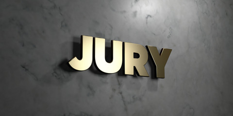 Jury - Gold sign mounted on glossy marble wall  - 3D rendered royalty free stock illustration. This image can be used for an online website banner ad or a print postcard.