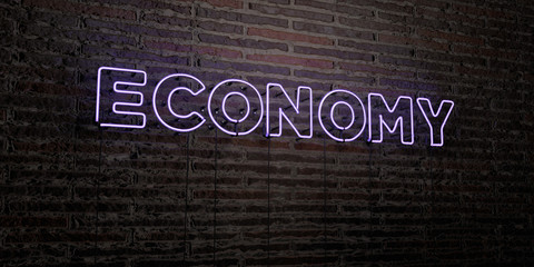 ECONOMY -Realistic Neon Sign on Brick Wall background - 3D rendered royalty free stock image. Can be used for online banner ads and direct mailers..