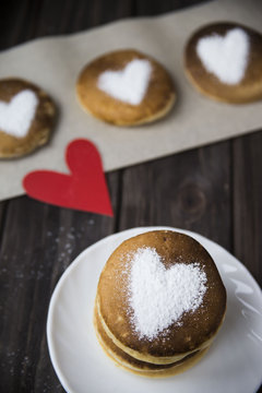 sweet pancakes for breakfast on Valentine's Day. a heart