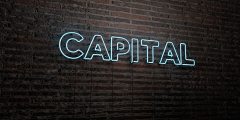 CAPITAL -Realistic Neon Sign on Brick Wall background - 3D rendered royalty free stock image. Can be used for online banner ads and direct mailers..