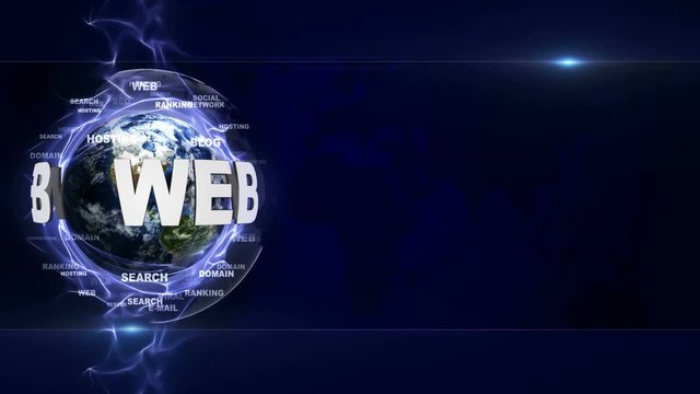 WEB Text Animation and Earth, with Keywords, Rendering, Background, Loop, 4k
