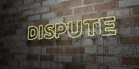 DISPUTE - Glowing Neon Sign on stonework wall - 3D rendered royalty free stock illustration.  Can be used for online banner ads and direct mailers..