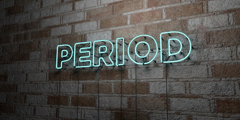 PERIOD - Glowing Neon Sign on stonework wall - 3D rendered royalty free stock illustration.  Can be used for online banner ads and direct mailers..