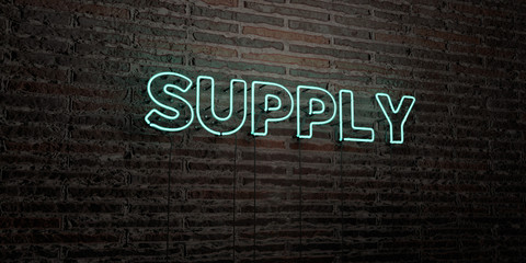 SUPPLY -Realistic Neon Sign on Brick Wall background - 3D rendered royalty free stock image. Can be used for online banner ads and direct mailers.. © Chris Titze Imaging