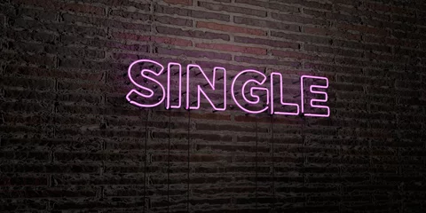 Fotobehang SINGLE -Realistic Neon Sign on Brick Wall background - 3D rendered royalty free stock image. Can be used for online banner ads and direct mailers.. © Chris Titze Imaging