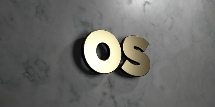 Os - Gold sign mounted on glossy marble wall  - 3D rendered royalty free stock illustration. This image can be used for an online website banner ad or a print postcard.