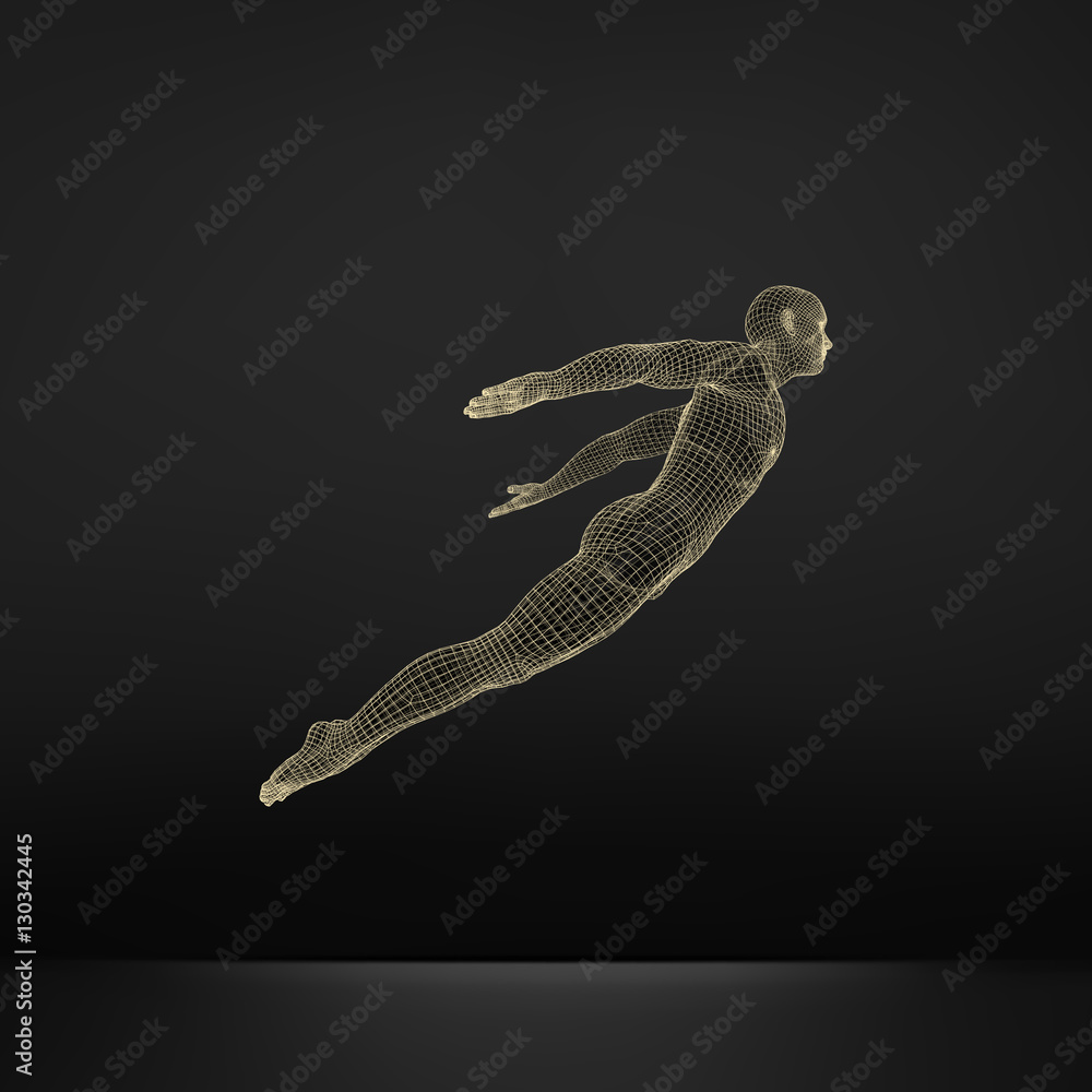 Wall mural hovering in air. man floating in the air. 3d model of man.