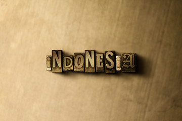 INDONESIA - close-up of grungy vintage typeset word on metal backdrop. Royalty free stock illustration.  Can be used for online banner ads and direct mail.