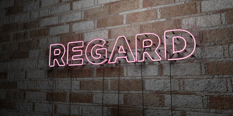 REGARD - Glowing Neon Sign on stonework wall - 3D rendered royalty free stock illustration.  Can be used for online banner ads and direct mailers..