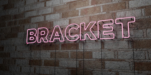BRACKET - Glowing Neon Sign on stonework wall - 3D rendered royalty free stock illustration.  Can be used for online banner ads and direct mailers..