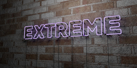 EXTREME - Glowing Neon Sign on stonework wall - 3D rendered royalty free stock illustration.  Can be used for online banner ads and direct mailers..