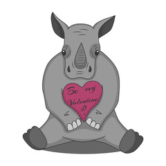Vector drawing of a rhino with a valentine heart. Valentine's Day.