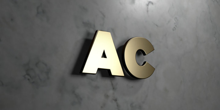 Ac - Gold sign mounted on glossy marble wall  - 3D rendered royalty free stock illustration. This image can be used for an online website banner ad or a print postcard.