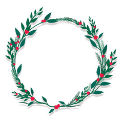 Christmas wreath green on white illustration for design...