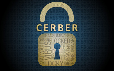 Ransomware cerber - padlock at screen - obrazy, fototapety, plakaty