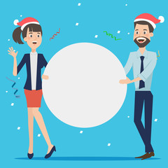 Group of businessman holding board for christmas