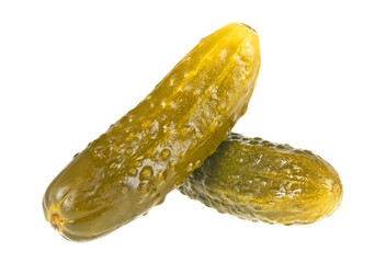 Pickled cucumbers on white background