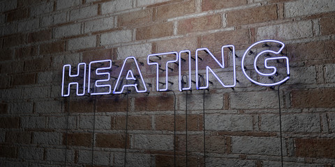 HEATING - Glowing Neon Sign on stonework wall - 3D rendered royalty free stock illustration.  Can be used for online banner ads and direct mailers..