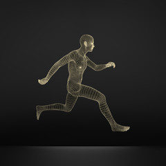 3d Running Man. Sport Symbol. Low-poly Man in Motion.