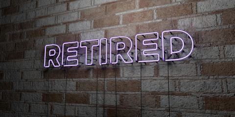 Fototapeta na wymiar RETIRED - Glowing Neon Sign on stonework wall - 3D rendered royalty free stock illustration. Can be used for online banner ads and direct mailers..