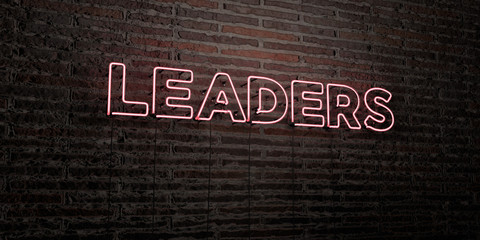 LEADERS -Realistic Neon Sign on Brick Wall background - 3D rendered royalty free stock image. Can be used for online banner ads and direct mailers..