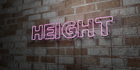 HEIGHT - Glowing Neon Sign on stonework wall - 3D rendered royalty free stock illustration.  Can be used for online banner ads and direct mailers..