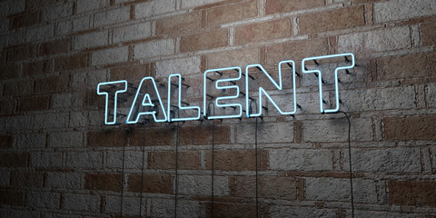 TALENT - Glowing Neon Sign on stonework wall - 3D rendered royalty free stock illustration.  Can be used for online banner ads and direct mailers..
