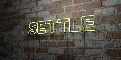 Fototapeta na wymiar SETTLE - Glowing Neon Sign on stonework wall - 3D rendered royalty free stock illustration. Can be used for online banner ads and direct mailers..