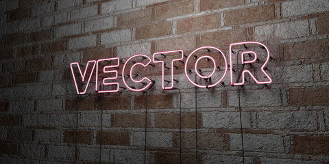 VECTOR - Glowing Neon Sign on stonework wall - 3D rendered royalty free stock illustration.  Can be used for online banner ads and direct mailers..