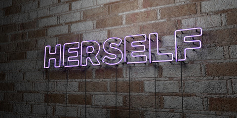 HERSELF - Glowing Neon Sign on stonework wall - 3D rendered royalty free stock illustration.  Can be used for online banner ads and direct mailers..