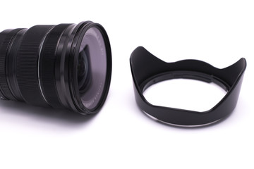 Lens and lens hood on White Background