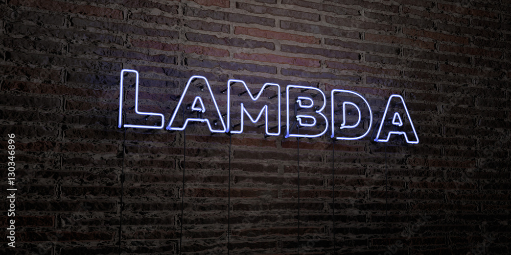 Fototapete lambda -realistic neon sign on brick wall background - 3d rendered royalty free stock image. can be 
