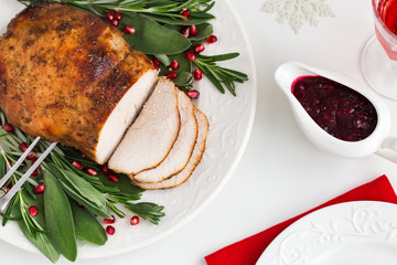 roasted  turkey breast with spicy herbs and cranberry sauce,