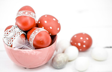 Red Easter eggs still life