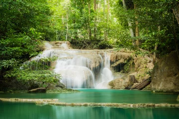Foto op Plexiglas Erawan waterfall, the beautiful waterfall in forest at Erawan National Park - A beautiful waterfall on the River Kwai. Kanchanaburi, Thailand © touch_of_eyes
