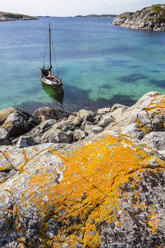 Per Johnson's replica of traditional Viking boat on Hitra Island