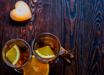Winter Tea Party with candle and orange