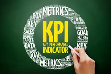 KPI - Key Performance Indicator word cloud collage, business concept on blackboard