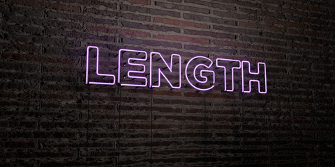 LENGTH -Realistic Neon Sign on Brick Wall background - 3D rendered royalty free stock image. Can be used for online banner ads and direct mailers..